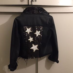 Black denim jacket w/ sequins in star design..